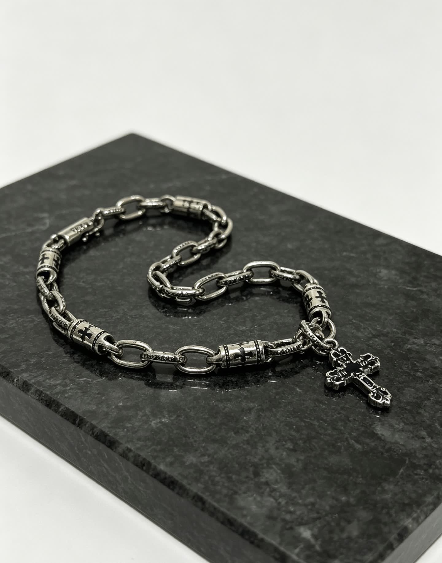 Chrome Hearts 925 Sterling Silver Cross Charm Bracelet